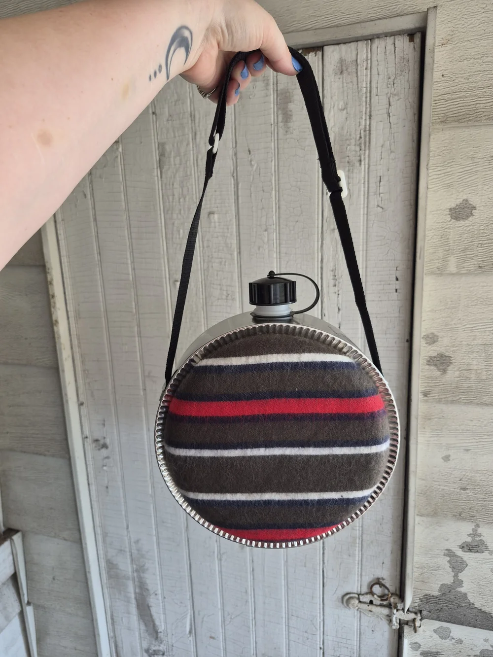 Striped Round Crossbody Canteen Bag - Brown & Red New - Picture 2 of 4